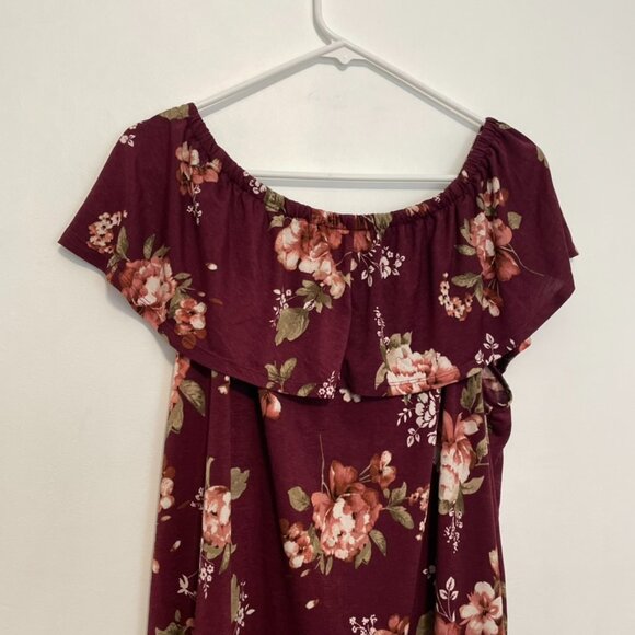 LAVISH Plus Size Burgundy Maroon Red Floral Off the Shoulder Boho Blouse JUNIORS - Picture 10 of 11